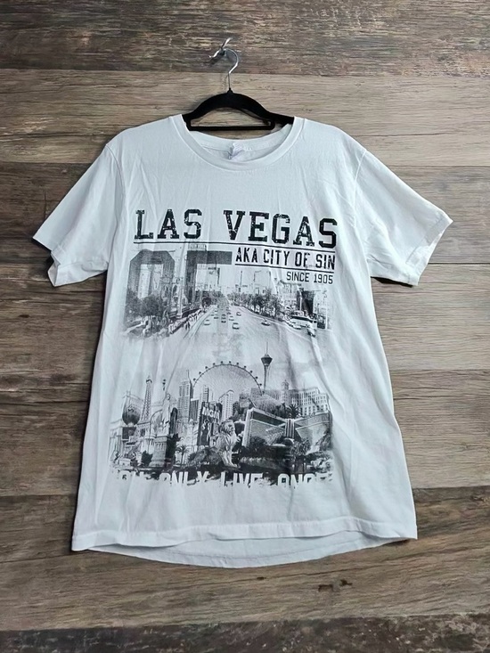 Yazbek Tops - White Las Vegas Graphic Tee - Women's Short Sleeve